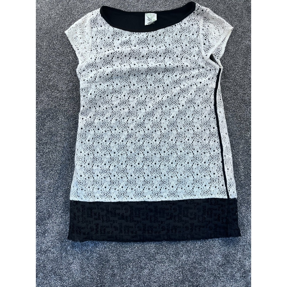 Weston Wear Shirt Womens XS Lace Short Sleeve Stretch USA White Black